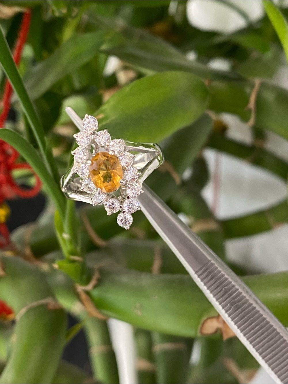 925 Sterling Silver Natrual Citrine And CZ Ring